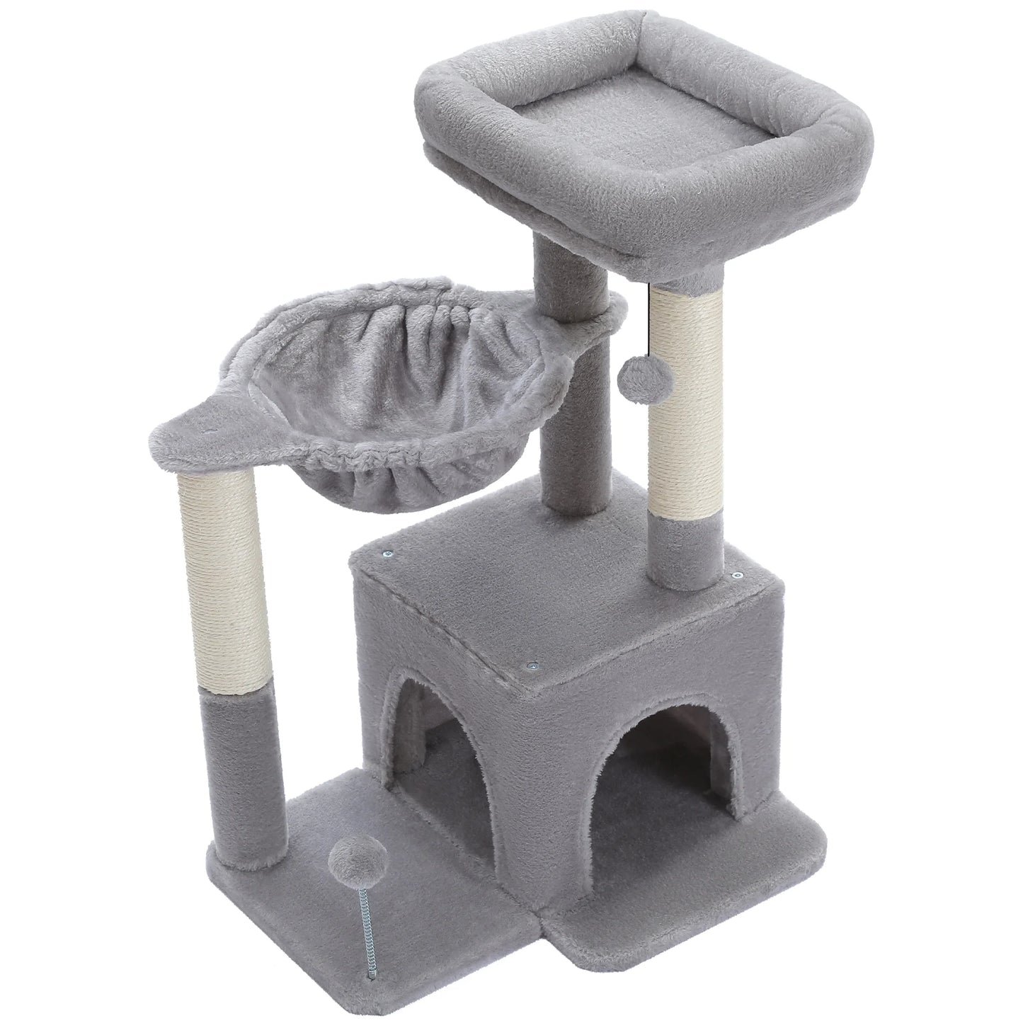 Cat Tree 29.5" Sisal Cat Scratching Posts Tower Hammock Top Perch for Indoor Cats,Gray