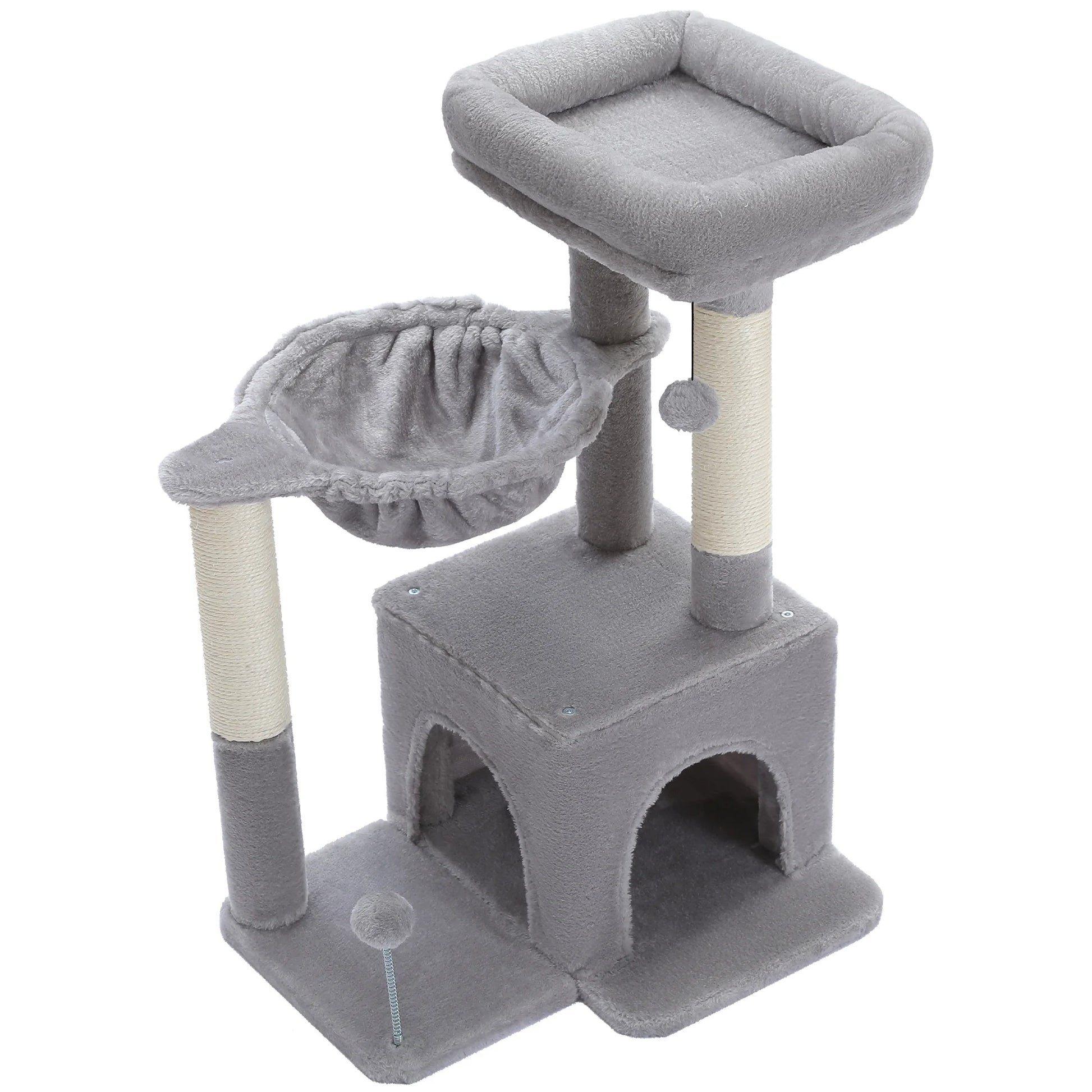 Cat Tree 29.5" Sisal Cat Scratching Posts Tower Hammock Top Perch for Indoor Cats,Gray