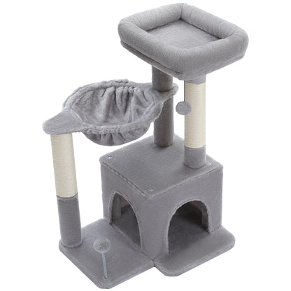 Cat Tree 29.5" Sisal Cat Scratching Posts Tower Hammock Top Perch for Indoor Cats,Gray