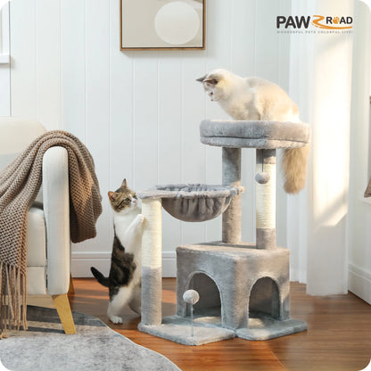Cat Tree 29.5" Sisal Cat Scratching Posts Tower Hammock Top Perch for Indoor Cats,Gray