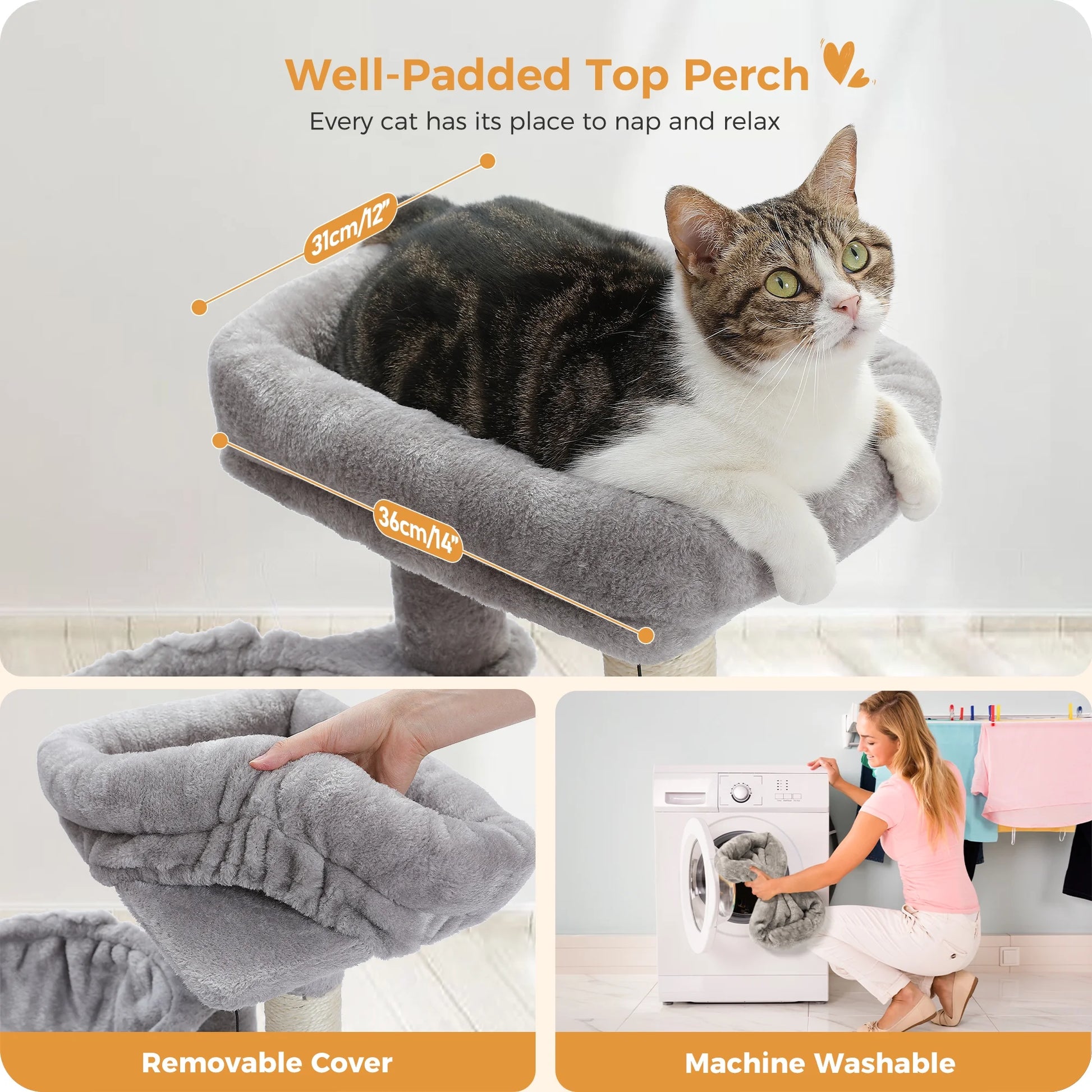 Cat Tree 29.5" Sisal Cat Scratching Posts Tower Hammock Top Perch for Indoor Cats,Gray