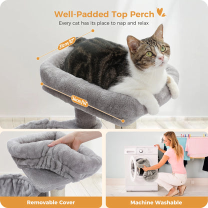 Cat Tree 29.5" Sisal Cat Scratching Posts Tower Hammock Top Perch for Indoor Cats,Gray